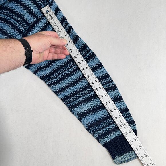 Liz Wear Cotton V-Neck Sweater Woman's Large Open Knit Made In USA Blue Stripe - Picture 7 of 8